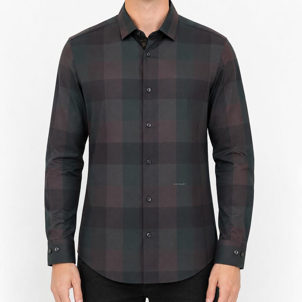 Rare Rabbit Shirt Mens Large Green Black Plaid Solebay Long Sleeve Button-Up